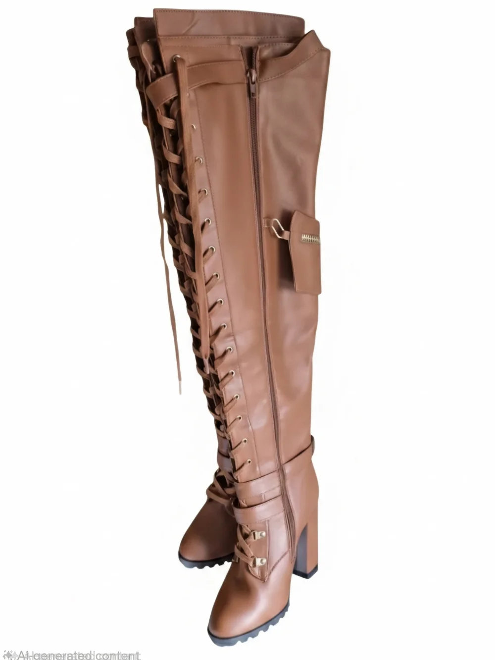 Women's Over-the-Knee Lace-Up Heeled Boots - Brown